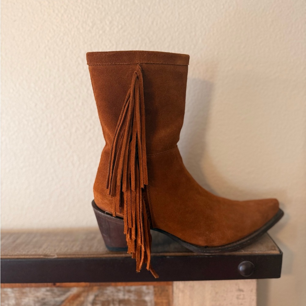 Stetson Fringe Suede Heeled Boots - Brown